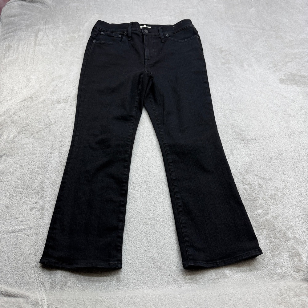 Madewell Mid-Rise Kick Out Jeans Women 30 Black Cropped Flare Casual Chic Denim